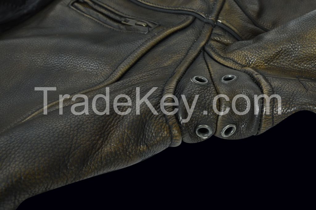 Retro Rust Green Leather Jacket For Men Concealed Carry