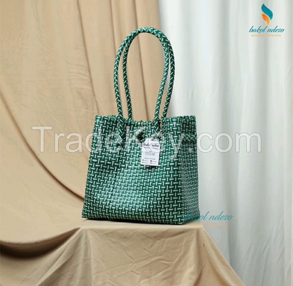 Ferrans : Woven Tote Shopping Handbag C012E3-GREEN LURIK