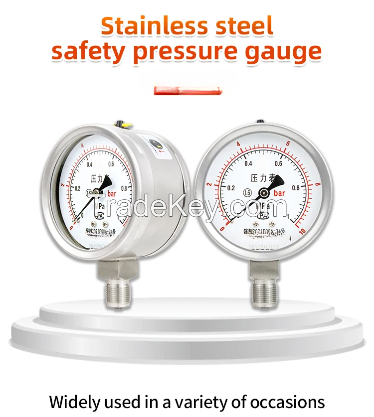 4 Inch All Stainless Steel Bottom Connection Safety Pattern Pressure Guages With Blow-out Back
