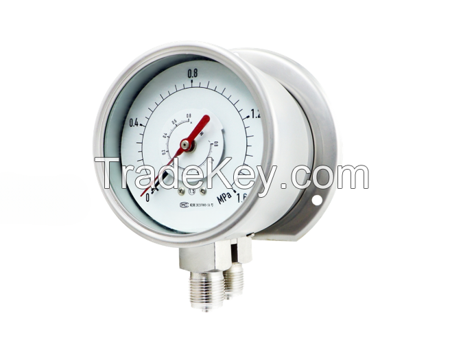 Double needle double tube differential pressure gauge 100 radial rear edged double needle double tube differential pressure gauge