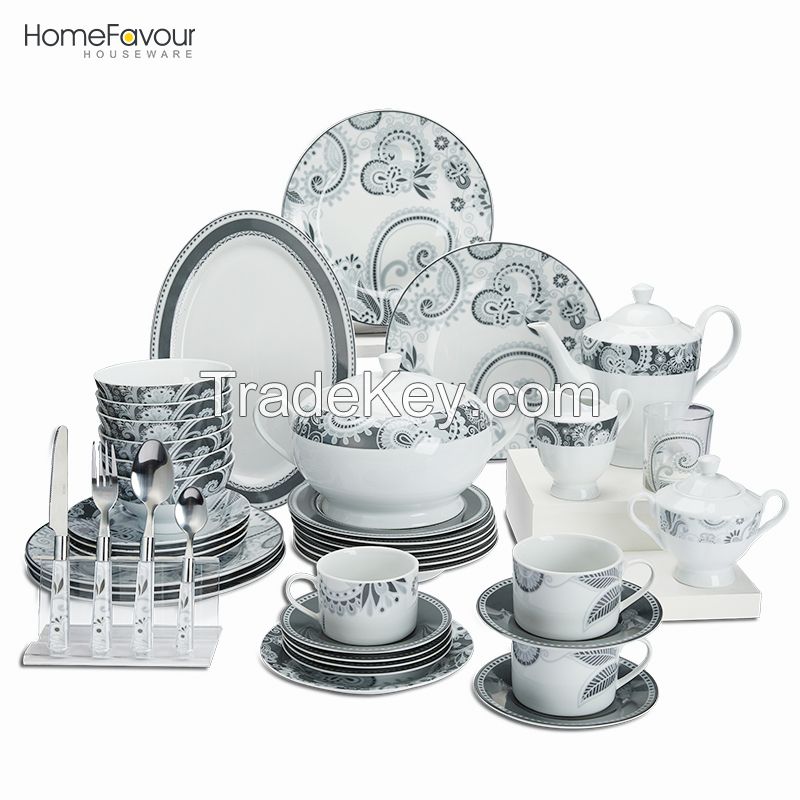 74pcs Ceramic Porcelain Dishes, Bowls Dinner Plates Set for 6