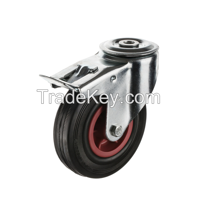 European Type 4-inch Rubber Caster With Hole Top 4-inch Fixed Rubber Wheel