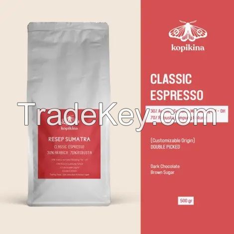Espresso Blend Kopikina - 30% Arabica 70% Robusta - Coffee Beans - 500 Gr - Coarse Grind