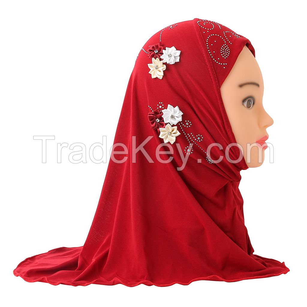 Beautiful small girl amira hijab with flowers fit 2-6 years old kids pull on islamic scarf head wrap headscarf headbands