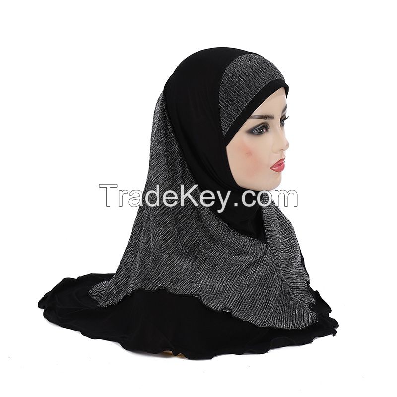 Instant Hijab Chiffon Shawl Stitched Inner Bonnet Convinient Headwrap Muslim Women Islamic Underscarf 