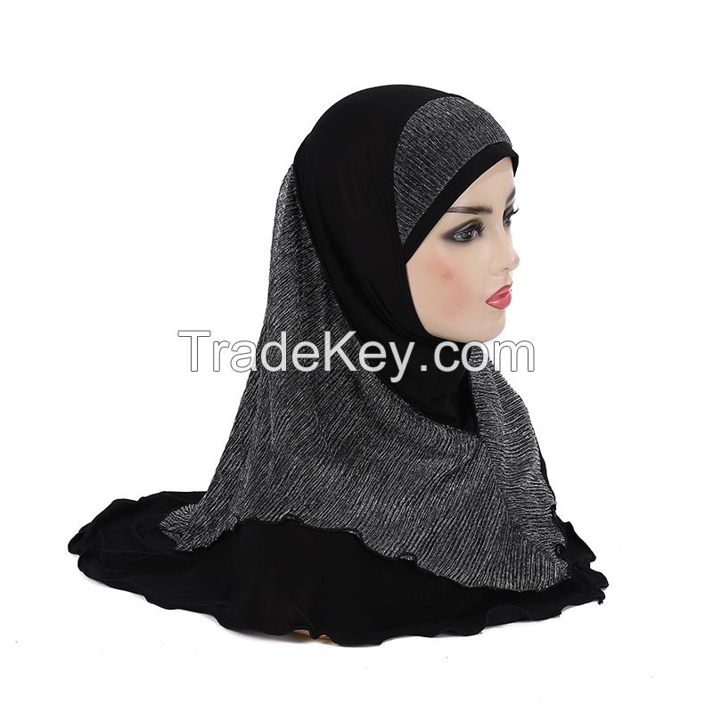 Instant Hijab Chiffon Shawl Stitched Inner Bonnet Convinient Headwrap Muslim Women Islamic Underscarf