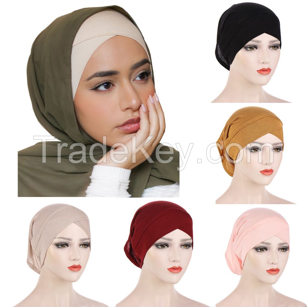Modal Satin Hijab Cap Islam Undercap with Tie Bonnet Instant Hijabs for Women Turkish Scarves Muslim Turban Bandana