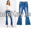 ladies fashion wide leg pants flared jeans pants with torn raw hem pants