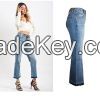 ladies jeans washed elastic jeans micro flare pants high waist pants nine point jeans