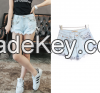 Spring and autumn ladies jeans ripped rivet jeans high-waisted baggy shorts