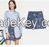 ladies jeans skirt high-waisted denim skirt Flower embroidery washed denim mid-skirt A-line half skirt