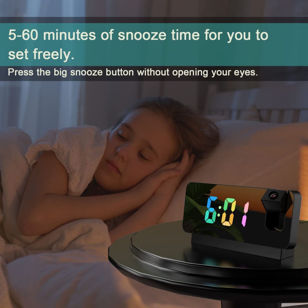 Projection Digital Alarm Clock for Bedroom LED Alarm Clock for Bedrooms with USB Charger Port, 12/24H, DST, Snooze, Mirror LED Loud Alarm Clockâ��SA03