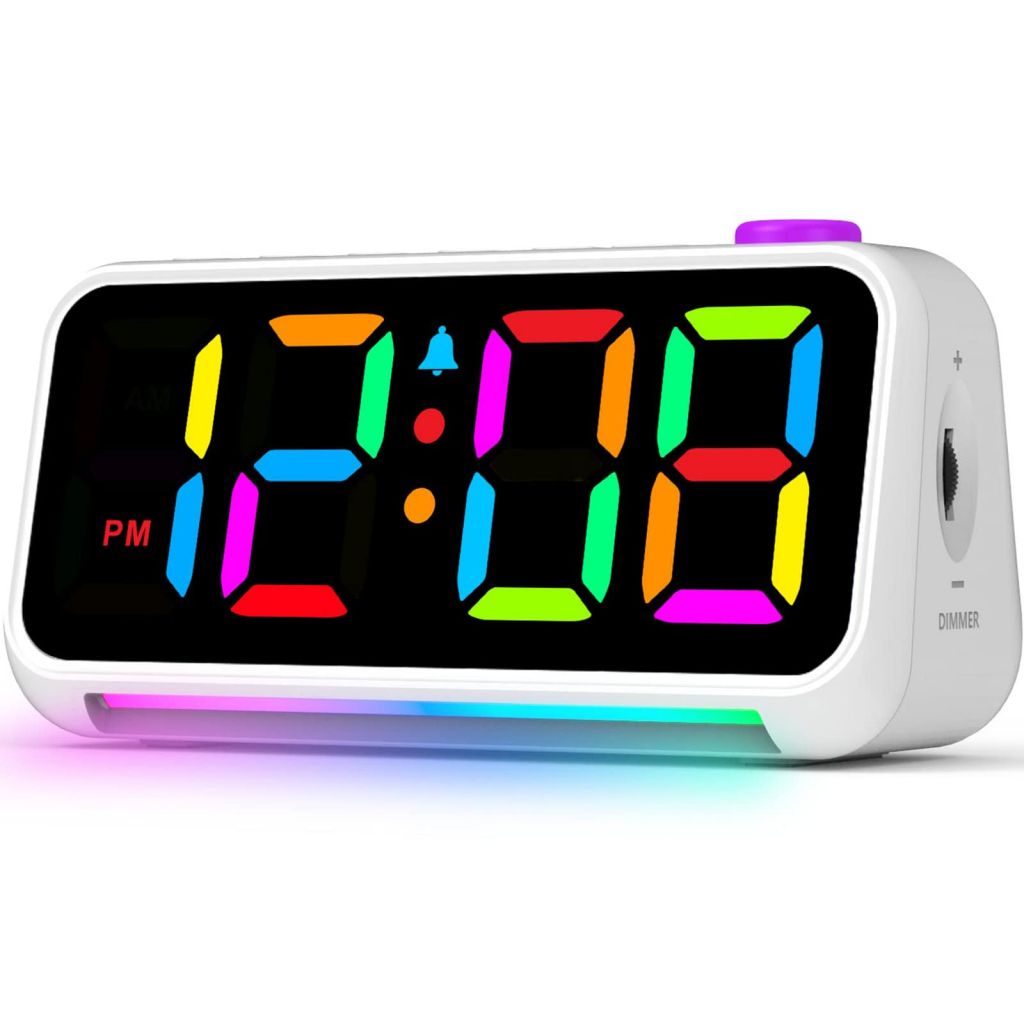 Alarm Clock for Bedroom, RGB Colorful Digital Clock, with Night Light, USB Charger Port, Extra Loud, 6.4 Inch Small Desk Clocks for Kids Boys Girls Teens Room Bedside D    cor-TX5