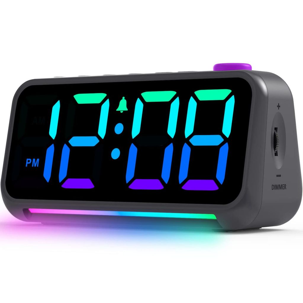 Alarm Clock for Bedroom, RGB Colorful Digital Clock, with Night Light, USB Charger Port, Extra Loud, 6.4 Inch Small Desk Clocks for Kids Boys Girls Teens Room Bedside D        cor-TX5