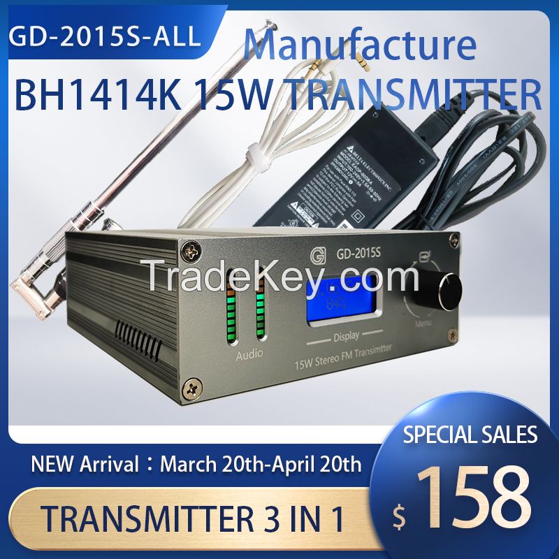 GD-2015S-ALL 15W FM Transmitter FM PLL Transmitter Stereo FM Broadcasting  Continuous Output Transmitter Radio Station