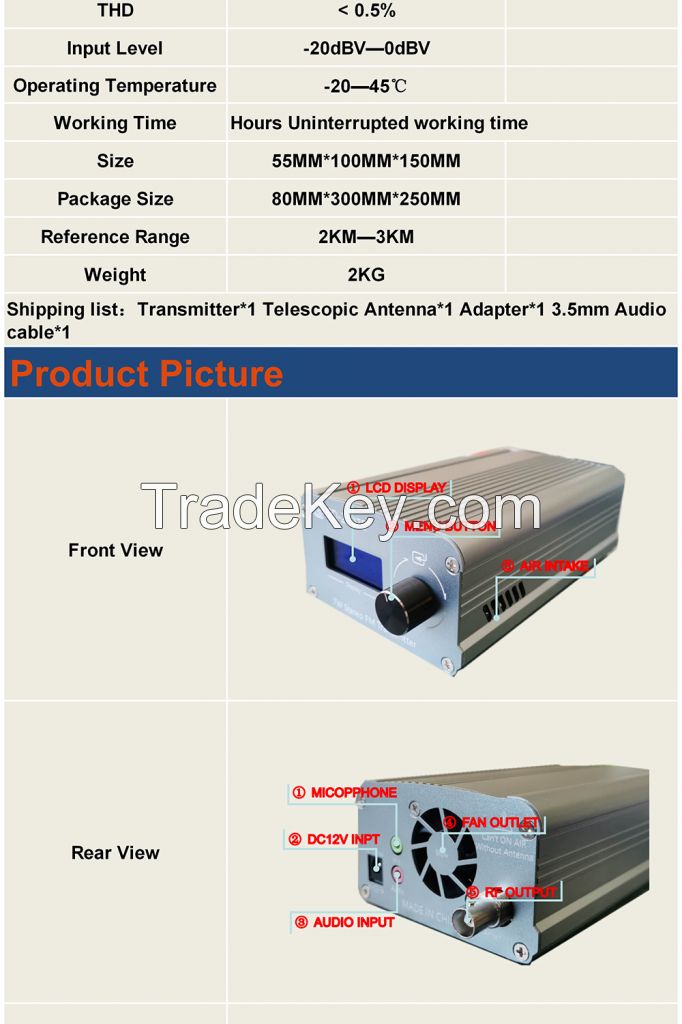 GD-2007S-ALL 7W Continuous Output FM transmitter Stereo FM broadcast Transmitter + Antenna+DC-12V Adapter