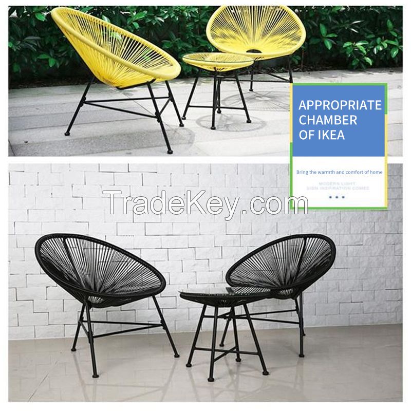 Outdoor single rattan chair outdoor balcony leisure chair homestay simple wrought iron chair ins creative coffee table (remark color)