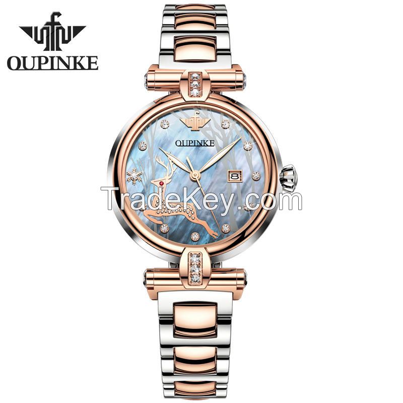 Oupinke Ceramic watch band Sapphire Crystal Ceramic fawn Design Ladies Mechanical Women Watches