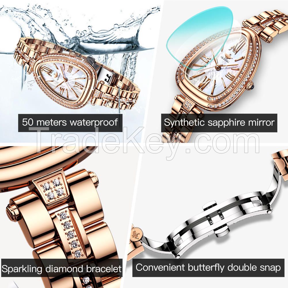 OUPINKE 3192 Oval Ladies Fashion Creative Water Drop-Shaped Dial Trend Luxury Diamond Watch Waterproof Quartz Women Watches