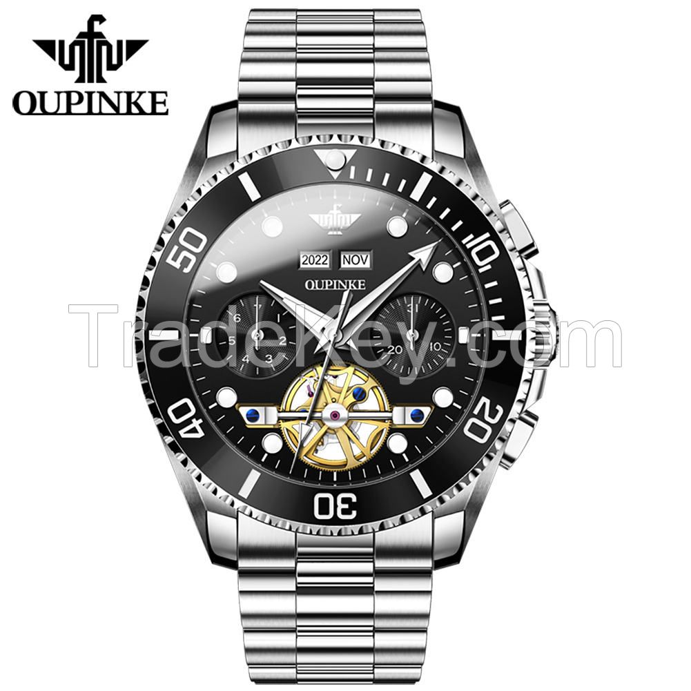 OUPINKE 3229 Top Quality Men Automatic Stainless Steel Night Vision Sapphire Mirror Mechanical Watches Glass Luxurious Watches