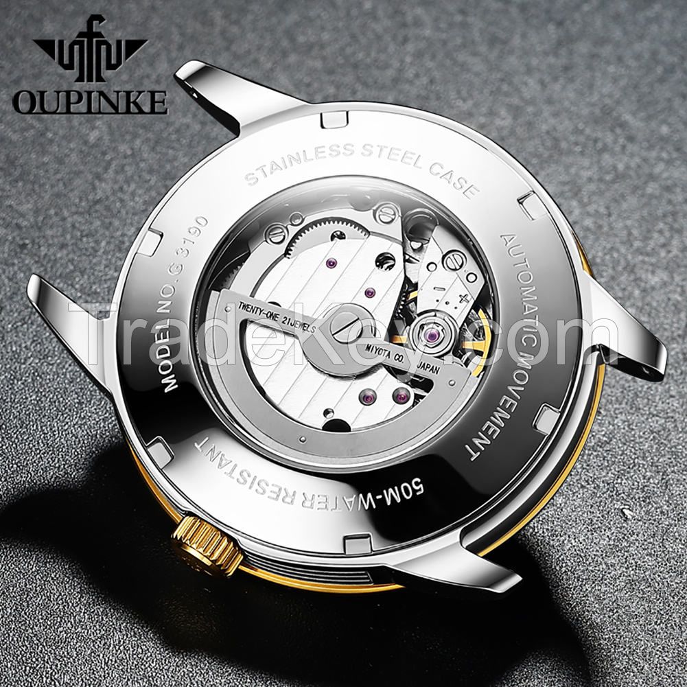 OUPINKE 3190 Top Brand Luxury Mens Mechanical Wristwatch Automatic Watch Classic Skeleton Sapphire Waterproof Clock