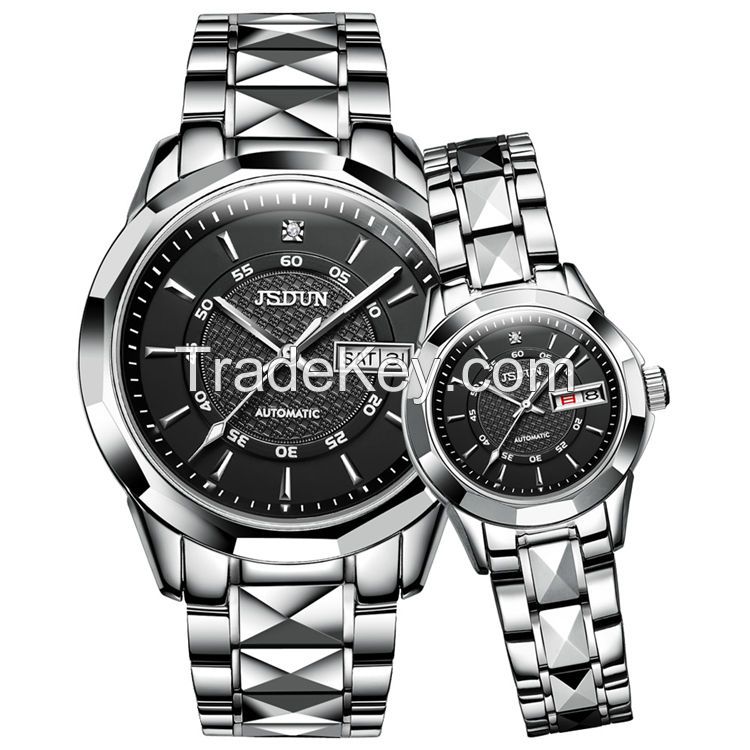 JSDUN8014couple Good Quality Fashion Custom Imported Movement Stainless Steel Waterproof Coated Glass Mechanical Watch