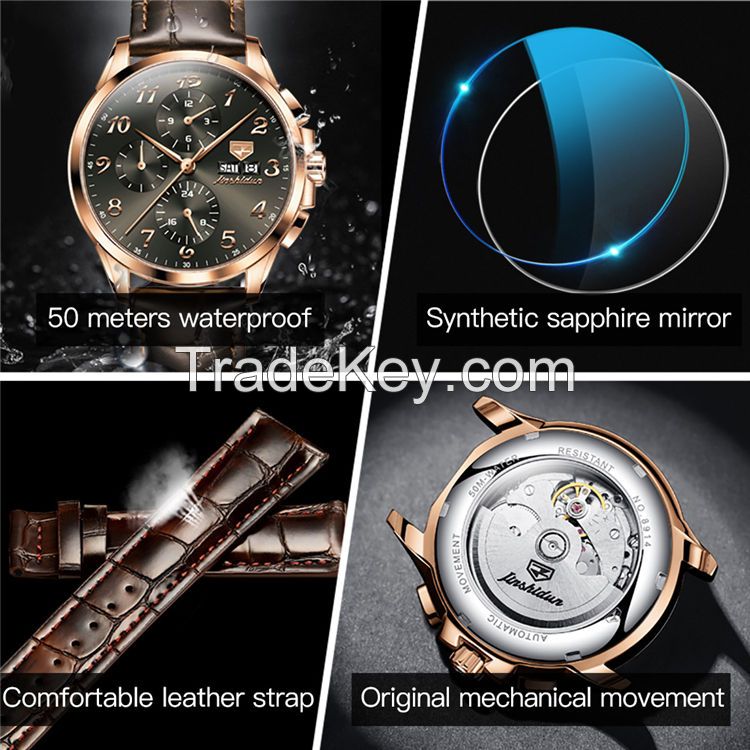 JSDUN8914 Good Quality Coated Glass Original Movement Stainless Steel  Waterproof Mechanical Wrist Watch