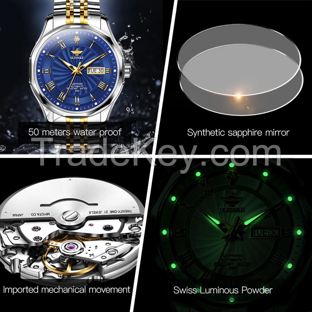 OUPINKE 3207 Men Japanese Movement  Automatic Winding Mechanical Watch Luxury Classic Business 5ATM Waterproof Clock