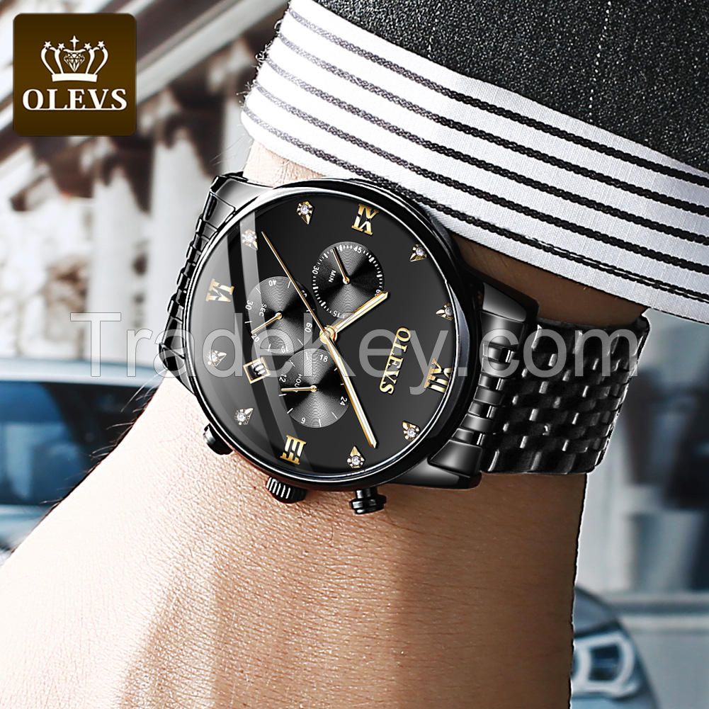 Men Luxury Watch OLEVS Brand Quartz  Fashion Business WristWatch OEM LOGO with Steel Band Chronograph Watch Relogio Masculino
