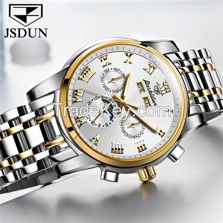 JSDUN8718couple Factory Sale Luxury Round Original Movement Stainless Steel Waterproof Coated Glass Mechanical Watch