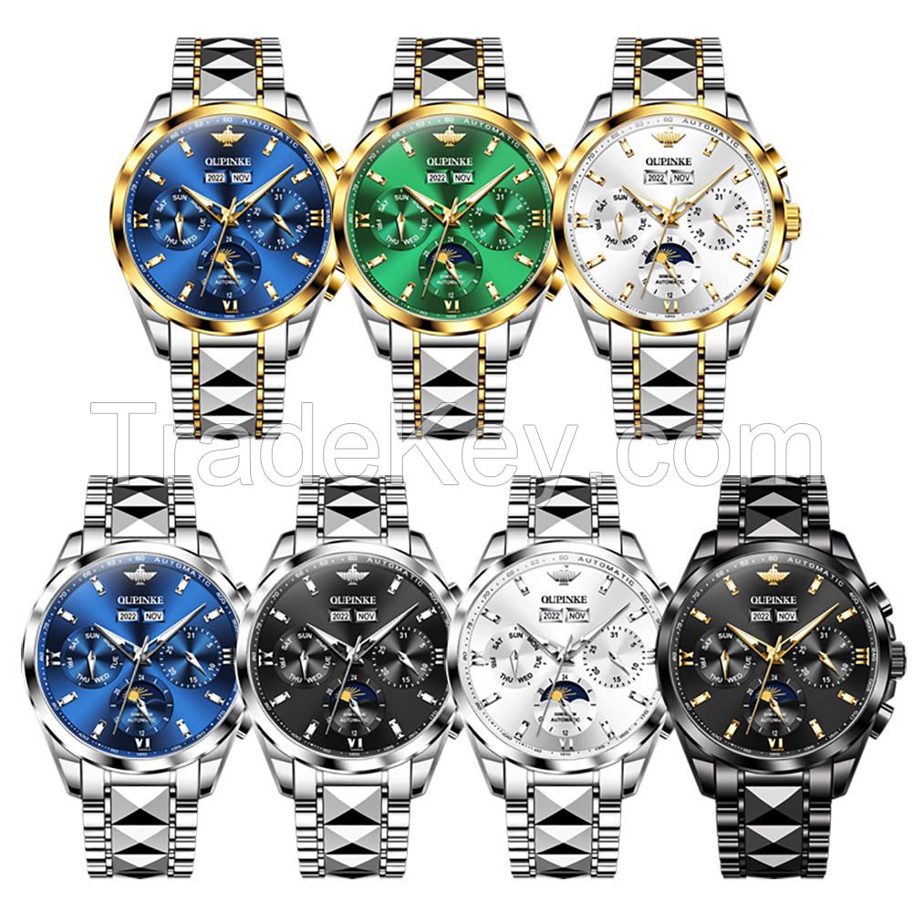 OUPINKE 3201 Fashion Watches Men Automatic Watch Tourbillon Square Shape Luxury Watch Skeleton Business Mechanical Wristwatches