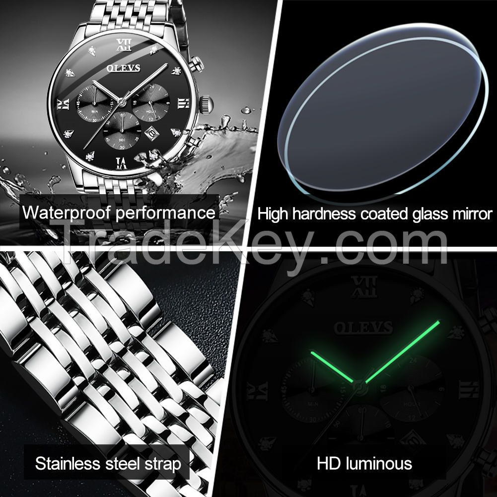 OLEVS Brand 2868 Men Quartz WristWatch Water Resistant Stainless Steel Analog Diamond Luxury Watch For Men Made In Shen Zhen
