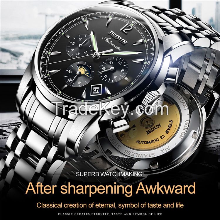 JSDUN8750 men Manufacturer Wholesale Coated Glass Original Movement Stainless Steel Luxury wristwatch Mechanical Watch