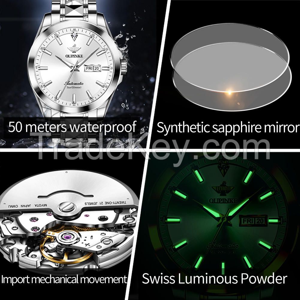 OUPINKE  3223 OEM  luxury brand customize logo fashion waterproof watch men automatic mechanical