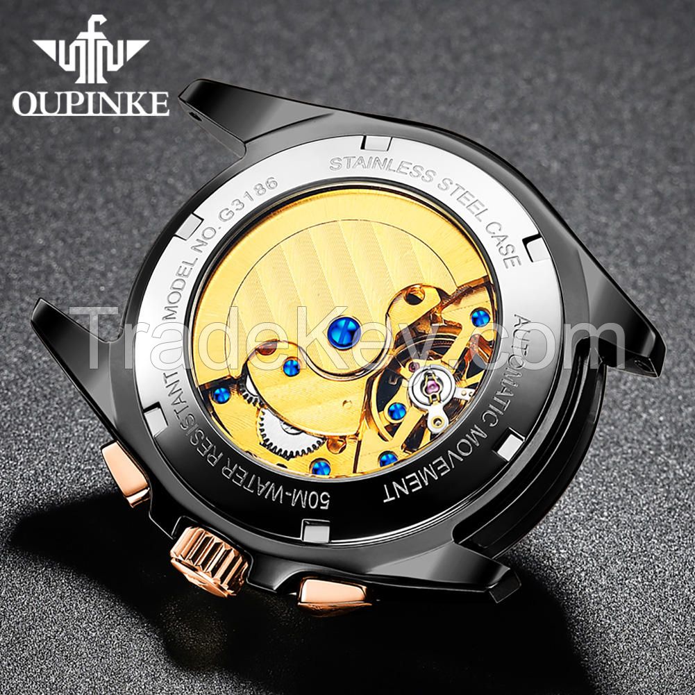 Oupinke 3186 Top Grade Luxury Brand  Men Watches Tourbillon Automatic Self Wind Male Business Genuine Leather Mechanical Watch