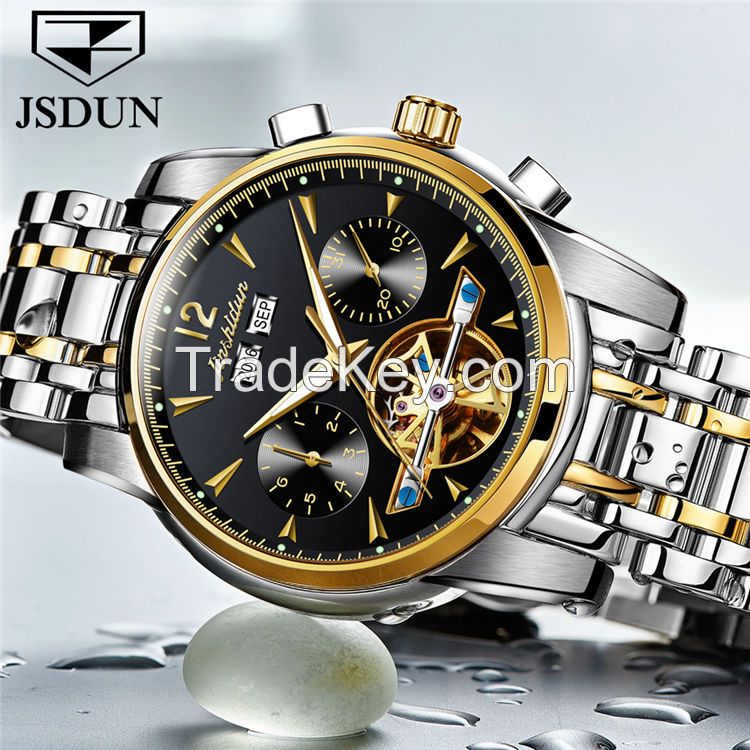JSDUN8738 Hot oem custom Chinese fashion Manufacturer  luxury watch Men Stainless Steel  Waterproof Mechanical Watch