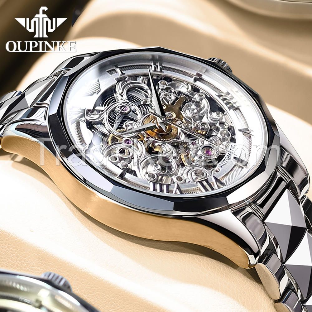 Oupinke3168 OEM HOT High Quality Men Watch Sport Luxury Men Tourbillon Business Stainless Steel Automatic Mechanical WristWatch