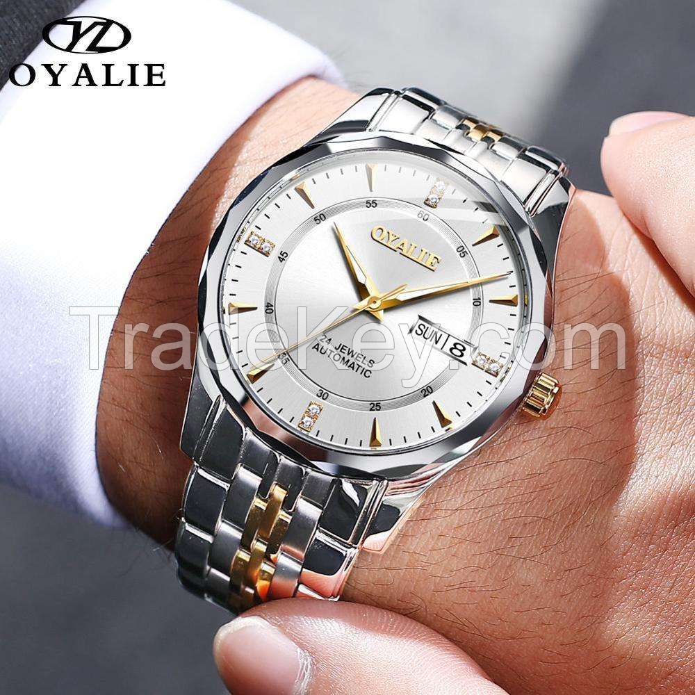 OYALIE 9789 Men Watch Fashion Men Business Stainless Steel Band Watch Date Water Resistant Mechanical Watch Luxury Men Clock