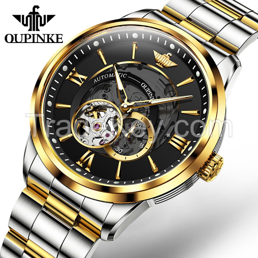 OUPINKE 3190 Top Brand Luxury Mens Mechanical Wristwatch Automatic Watch Classic Skeleton Sapphire Waterproof Clock