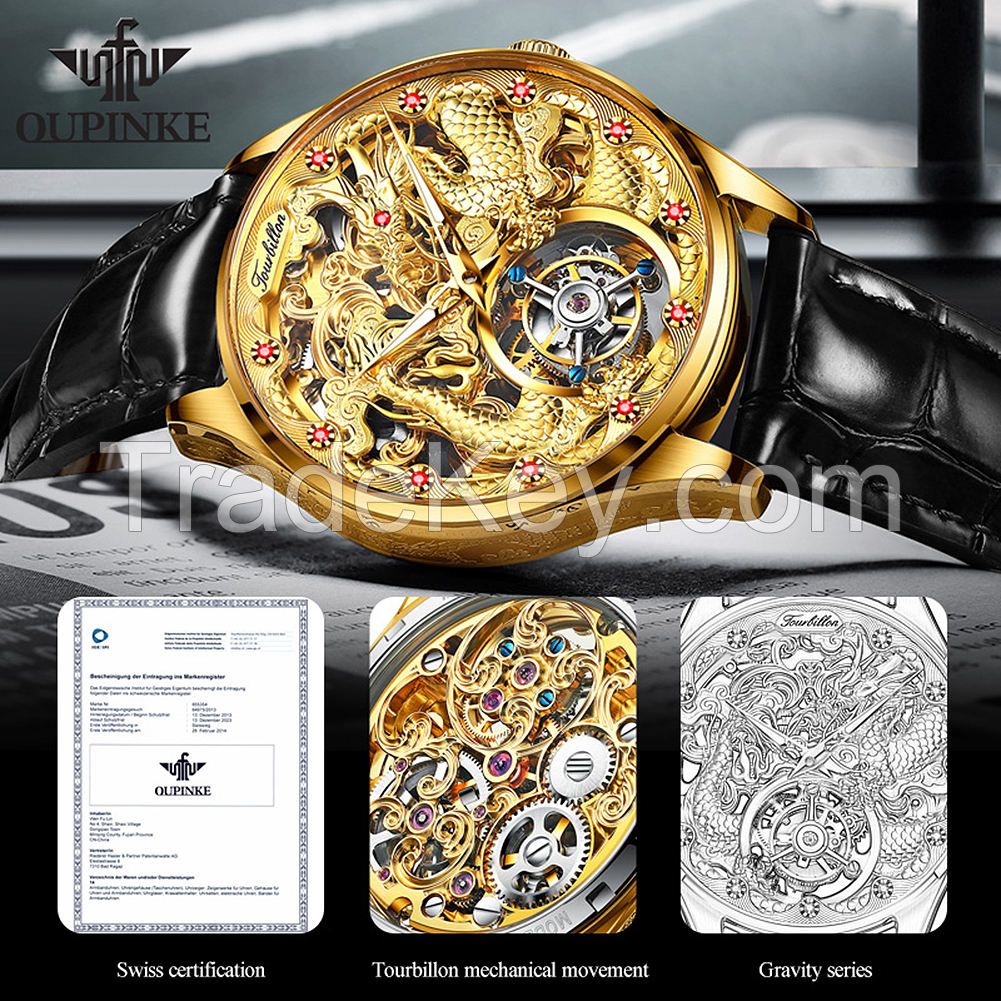 OUPINKE 3176 luxury brand watches Men&#039;s  wristwatch Steel wrist watch hollow Automatic Mechanical Watch for men