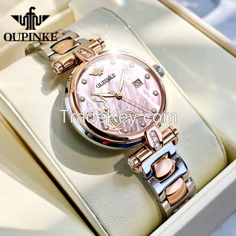 Oupinke Ceramic watch band Sapphire Crystal Ceramic fawn Design Ladies Mechanical Women Watches