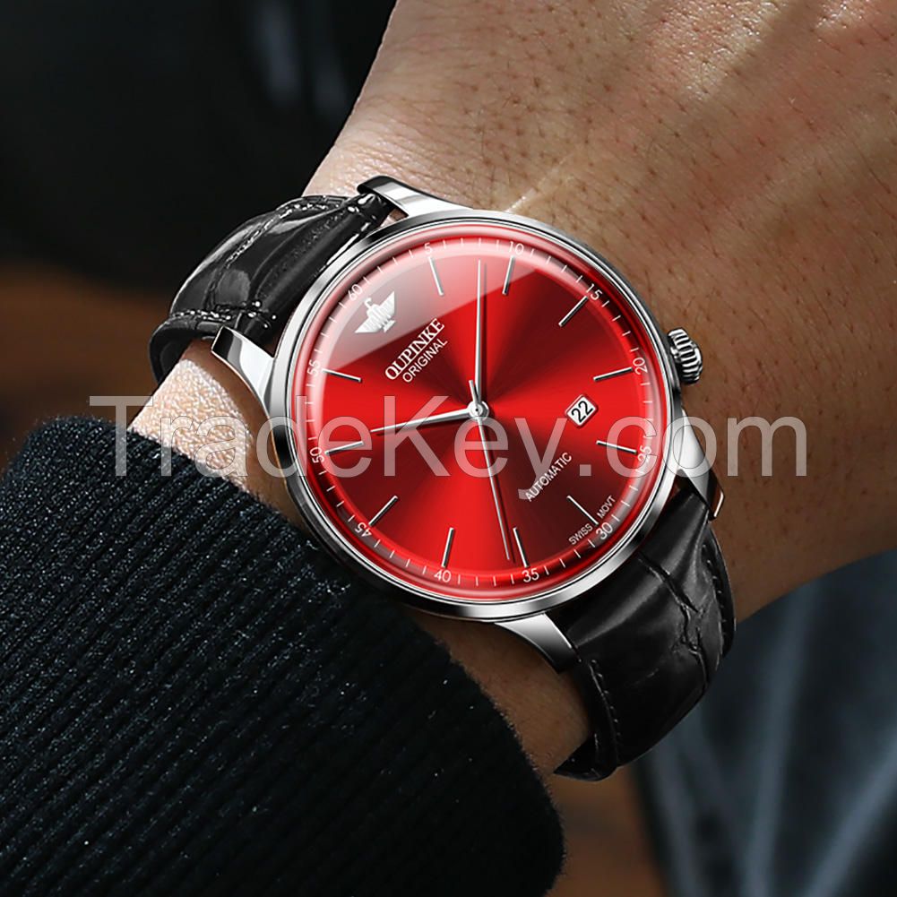 Oupinke 3269 Imported Mechanical Movement Boss Men Wrist Luxury Automatic Genuine Leather Watches
