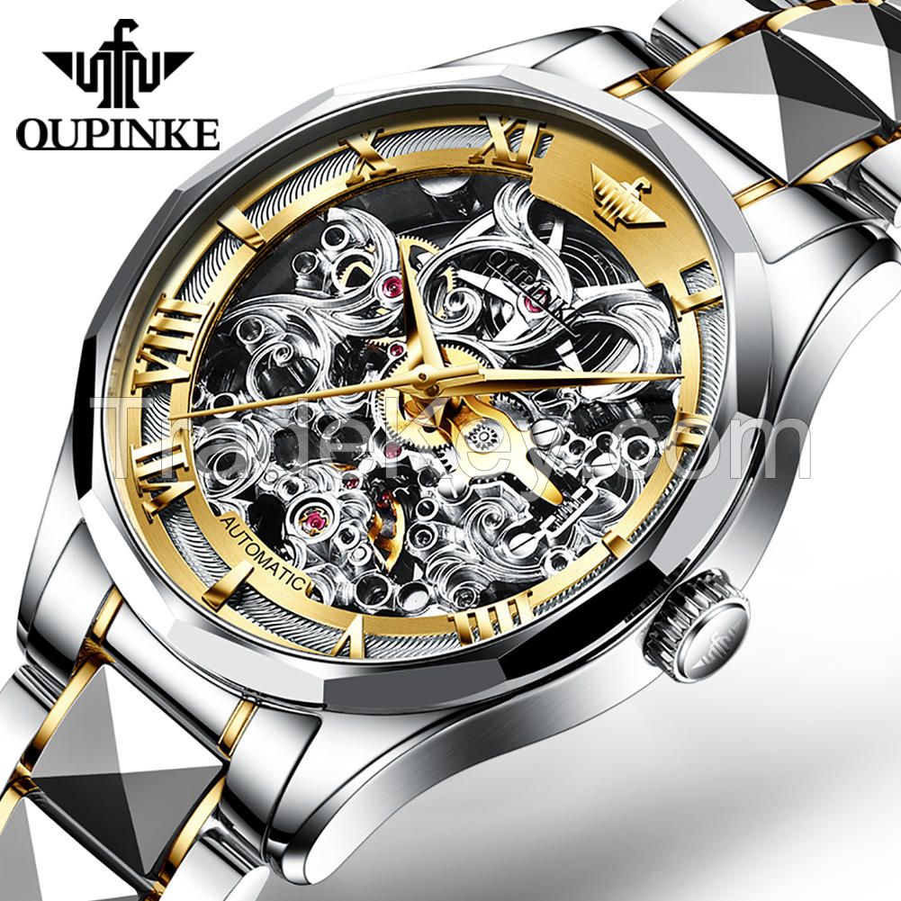 Oupinke3168 OEM HOT High Quality Men Watch Sport Luxury Men Tourbillon Business Stainless Steel Automatic Mechanical WristWatch