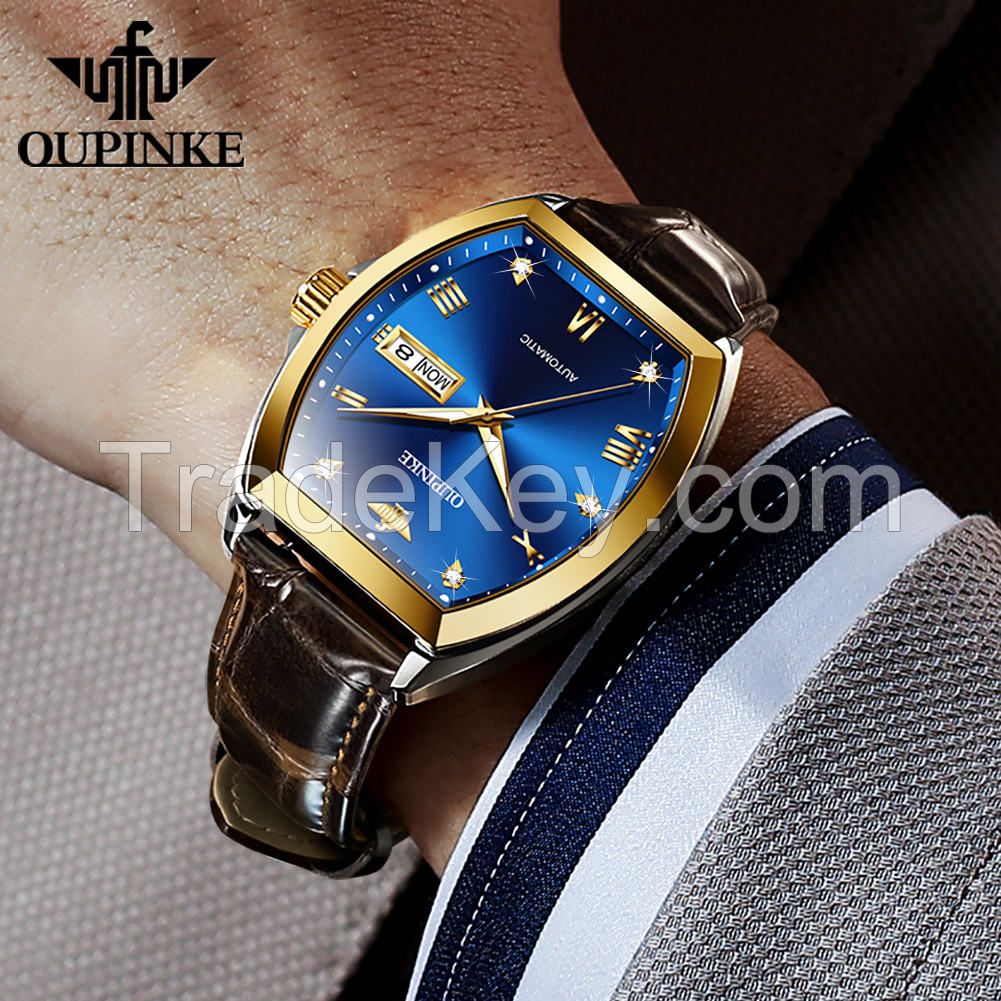 Oupinke 3200 Popular Sports Style Mechanical Watch Waterproof Leather Fashion Trend New Men&#039;s Square Watch