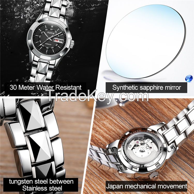 JSDUN8014couple Good Quality Fashion Custom Imported Movement Stainless Steel Waterproof Coated Glass Mechanical Watch
