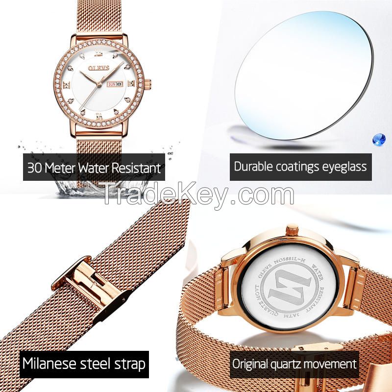 OLEVS 5881 Fashion Sport Leather Strap Quartz Watch Luxury Casual WaterProof  Feature Date and Week  WristWatch