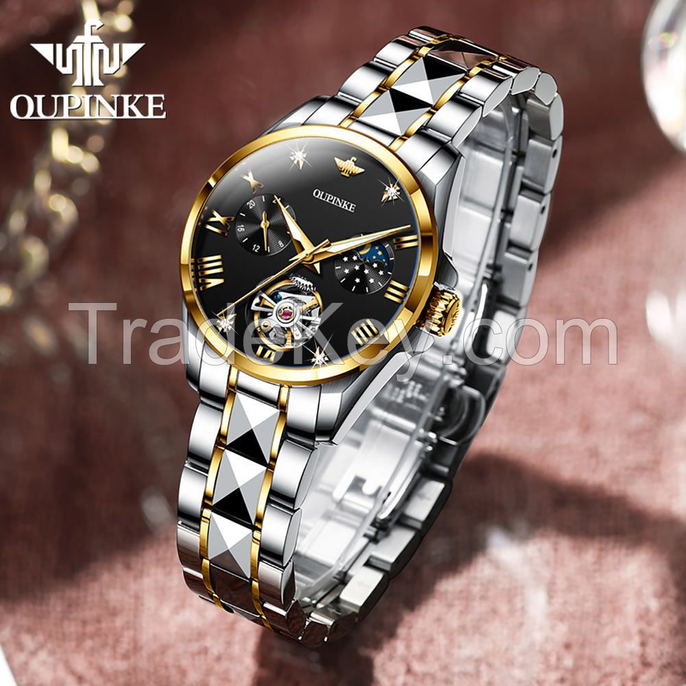 OUPINKE 3202 Chinese Wholesale Automatic Sport Mechanical Customize Mens Luxury oem Watch Tourbillon Automatic WOmen Wrist watch