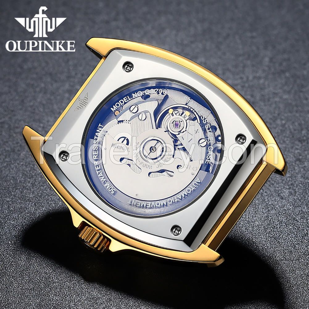 Oupinke 3200 Popular Sports Style Mechanical Watch Waterproof Leather Fashion Trend New Men&#039;s Square Watch
