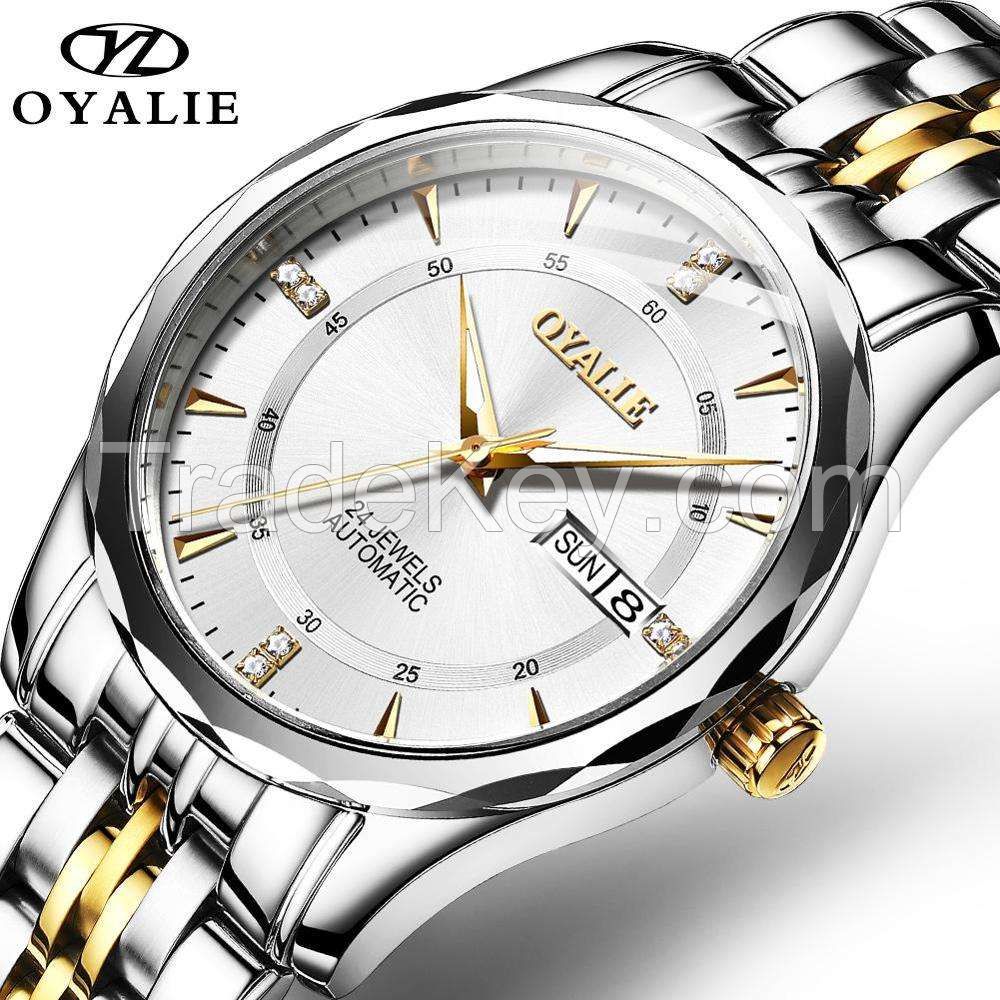 OYALIE 9789 Men Watch Fashion Men Business Stainless Steel Band Watch Date Water Resistant Mechanical Watch Luxury Men Clock