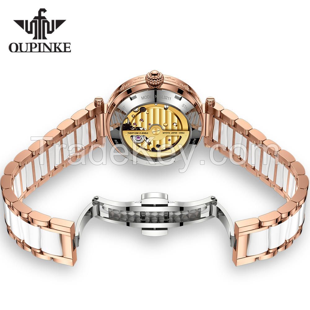 OUPINKE 3211 Fashion Luxury Brand Sport Watch Mechanical Ladies Ceramics Bracelet Classic Women Wrist Watch